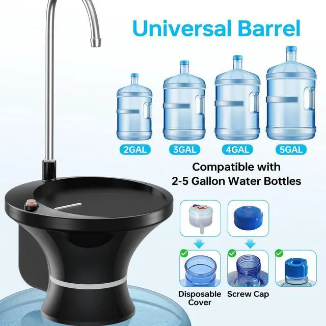 Alt view image 5 of 7 - Drinking Water Dispenser Pump, Automatic Electric Drinking Water Bottle Pump for 2-5 Gallon Water Jugs, USB Rechargeable with 2 Switch Control, Stable and Portable for Home, Kitchen, Office, Camping