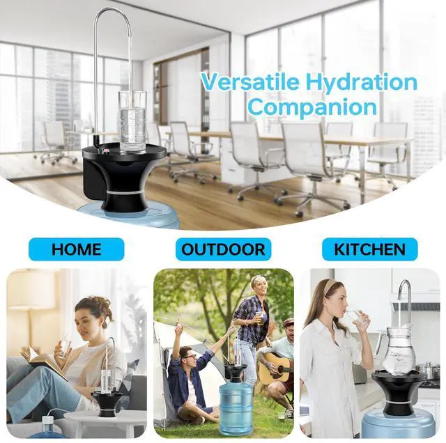 Alt view image 7 of 7 - Drinking Water Dispenser Pump, Automatic Electric Drinking Water Bottle Pump for 2-5 Gallon Water Jugs, USB Rechargeable with 2 Switch Control, Stable and Portable for Home, Kitchen, Office, Camping