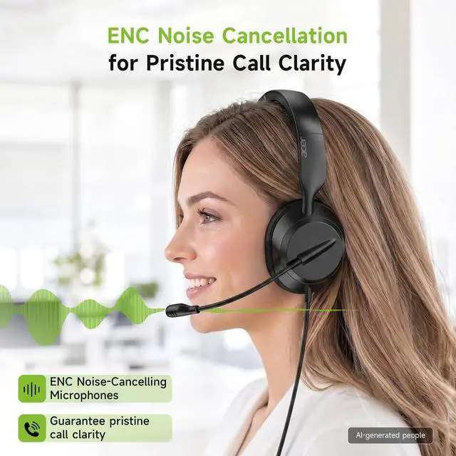 Alt view image 3 of 7 - Headset with Microphone for PC - ENC Noise Cancelling Headphones with Mic, Dual USB C Headset with Microphone & USB, 40mm Drivers Wired Headset with Mic for Work, Call Center Headset for Office