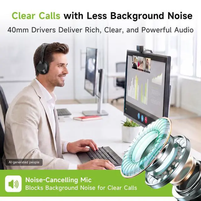 Alt view image 4 of 7 - Headset with Microphone for PC - ENC Noise Cancelling Headphones with Mic, Dual USB C Headset with Microphone & USB, 40mm Drivers Wired Headset with Mic for Work, Call Center Headset for Office