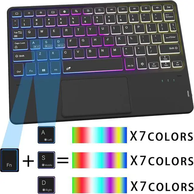 Alt view image 2 of 6 - for Samsung Galaxy Tab A11 Plus 2025/A9 Plus 2023 11" Keyboard Case: 3 Zone 7 Colors Backlit Trackpad Keyboard for 11-inch Samsung Tab A9+/A11+ 5G - Detachable Key Board Tablet Cover with Pen Holder