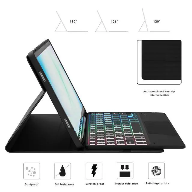 Alt view image 4 of 6 - for Samsung Galaxy Tab A11 Plus 2025/A9 Plus 2023 11" Keyboard Case: 3 Zone 7 Colors Backlit Trackpad Keyboard for 11-inch Samsung Tab A9+/A11+ 5G - Detachable Key Board Tablet Cover with Pen Holder