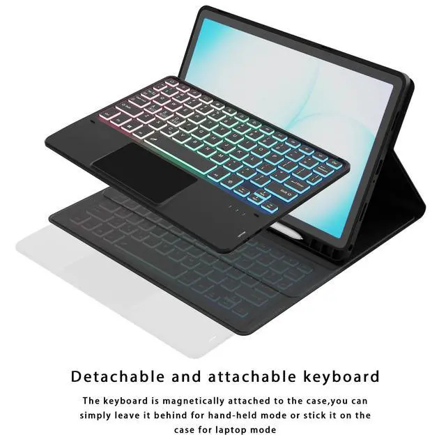 Alt view image 5 of 6 - for Samsung Galaxy Tab A11 Plus 2025/A9 Plus 2023 11" Keyboard Case: 3 Zone 7 Colors Backlit Trackpad Keyboard for 11-inch Samsung Tab A9+/A11+ 5G - Detachable Key Board Tablet Cover with Pen Holder