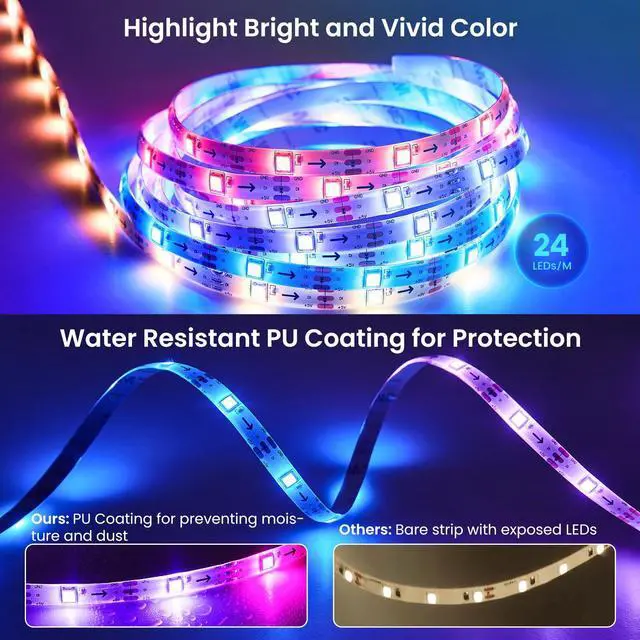 Alt view image 5 of 7 - 16.4ft LED Lights for 50-75 Inch TV, RGB+IC TV Lights Backlight Strip Behind, with 44 Scene Modes, Bluetooth APP and Voice Control, Music Sync Smart Ambient Lighting for Gaming, Bedroom, Living Room