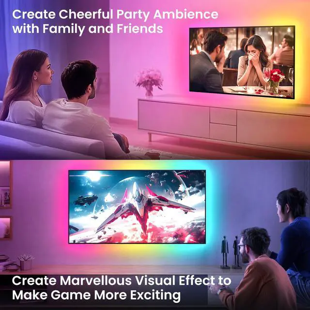 Alt view image 6 of 7 - 16.4ft LED Lights for 50-75 Inch TV, RGB+IC TV Lights Backlight Strip Behind, with 44 Scene Modes, Bluetooth APP and Voice Control, Music Sync Smart Ambient Lighting for Gaming, Bedroom, Living Room