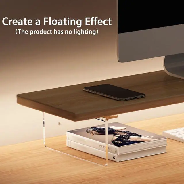 Alt view image 2 of 7 - Anti-slip Monitor Stand Riser 2.16/3.34 Inch 2 Height Adjustments Clear Acrylic Stand with Clear Anti-slip Mat, Desk Accessories Screen/PC/Printer/Laptop/Mirror Riser 7.8 x 15.7 Inch (Black)