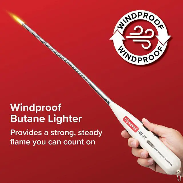 Alt view image 4 of 7 - Olympian GM-3X Adjustable Flame Gas Match - Features Windproof Continuous Ignition & Slender Design Equipped with Safety Lock - Refillable with Butane Lighter Fluid - 57549
