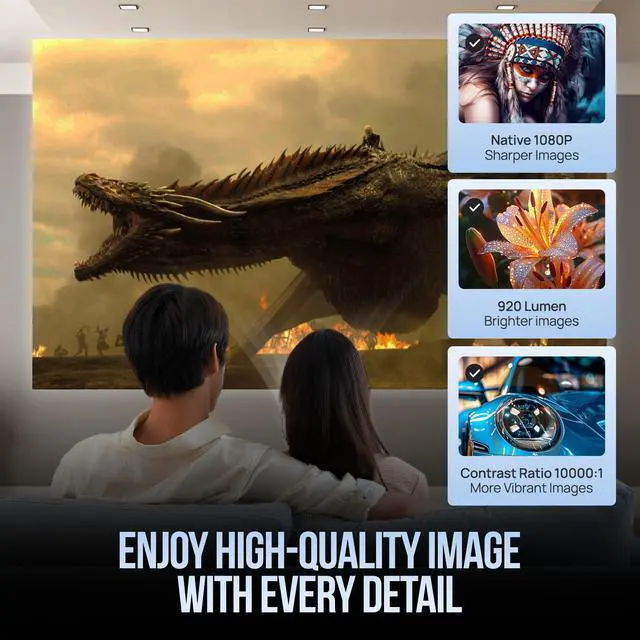 Alt view image 4 of 5 - Upgraded Projector with WiFI 6 and Bluetooth Mini Portable Smart Video Theater 4K HD 1080P Outdoor Screen Movie Home TV Monitor PC Games 180° Rotatable Compatible for Laptop Tablet Computer
