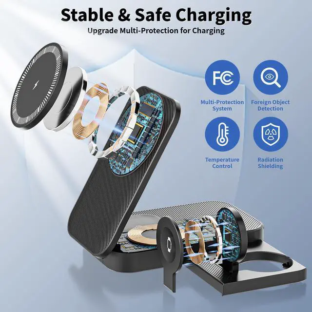Alt view image 3 of 7 - 3 in 1 Wireless Charger Stand, 25W Foldable Wireless Charging Station for Apple Multiple Devices Fast Magnetic Charger with 6FT USB C Cable for iPhone 17 16 15 14 13 12 Series/Apple Watch/AirPods Pro