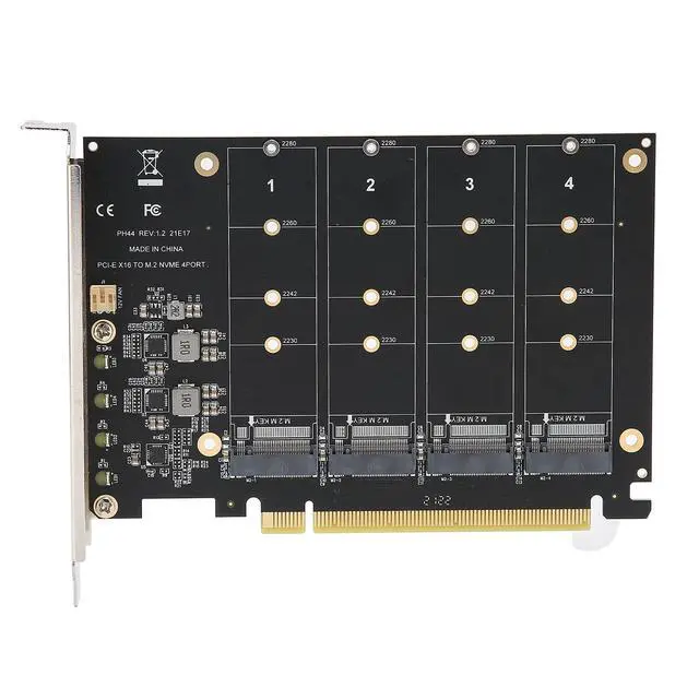 Alt view image 2 of 7 - M.2 PCIe Adapter, 4 Port M.2 NVMe SSD to PCIE X16 M Key Hard Drive Converter Reader Expansion Card