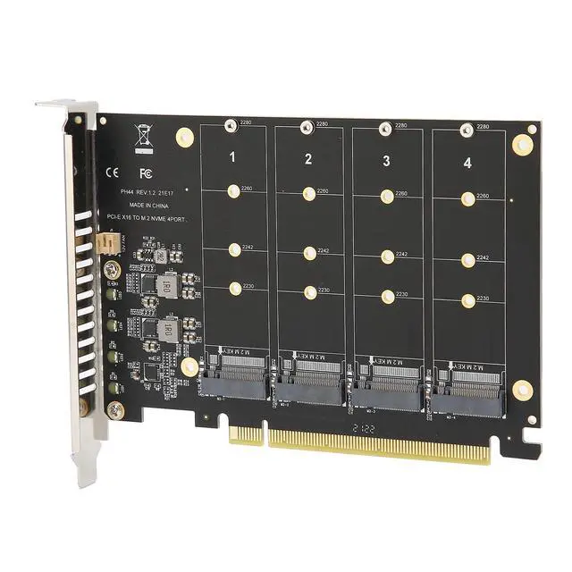 Alt view image 3 of 7 - M.2 PCIe Adapter, 4 Port M.2 NVMe SSD to PCIE X16 M Key Hard Drive Converter Reader Expansion Card