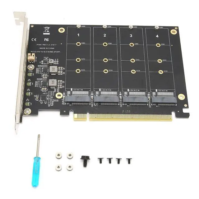 Alt view image 7 of 7 - M.2 PCIe Adapter, 4 Port M.2 NVMe SSD to PCIE X16 M Key Hard Drive Converter Reader Expansion Card