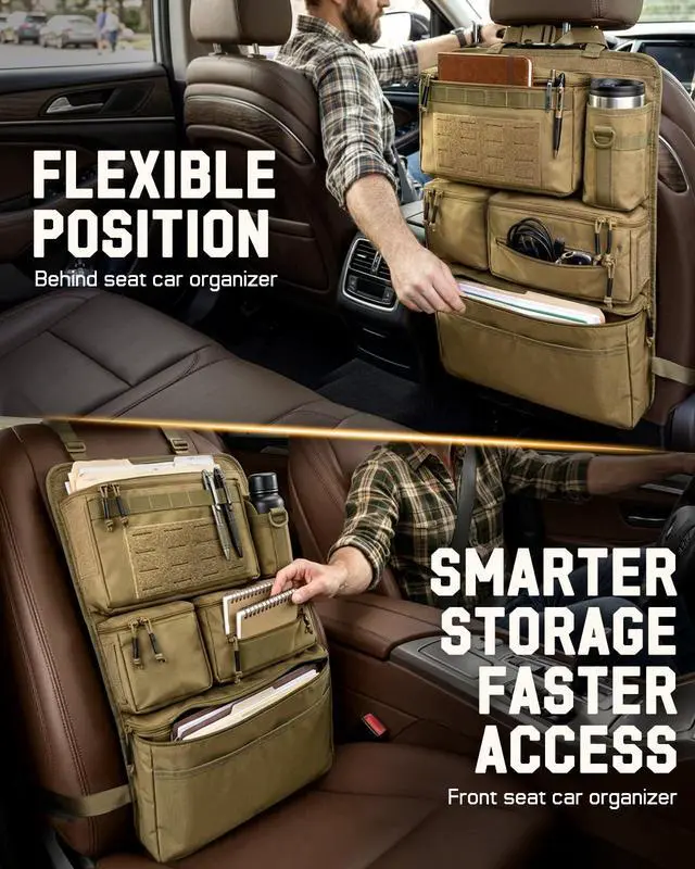 Alt view image 6 of 7 - All in One Car Seat Back Organizer, Heavy Duty Molle Panel Seat Back Protector with Multi-Pockets Storage for Tools, Camping, Travel, Fit Most Cars SUV Trucks Jeeps Pickups