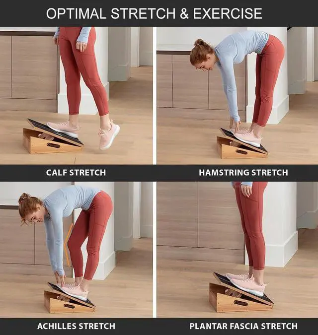 Alt view image 2 of 7 - Wooden Slant Board, 5 Positions Adjustable Slant Board for Calf Stretching Squats Incline Board and Calf Stretcher, Slant Squat Board for Knees Ankle Heel Feet Leg