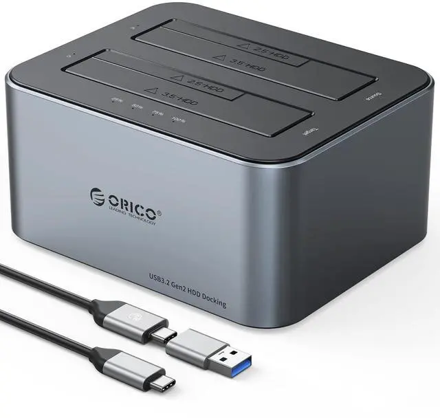 Main image of Hard Drive Docking Station with Offline Clone, Aluminum Alloy Dual Bay USB C to SATA Hard Drive Dock Holder for 2.5 or 3.5 Inch HDD 36TB UASP Support,Gray (6626C3-C)