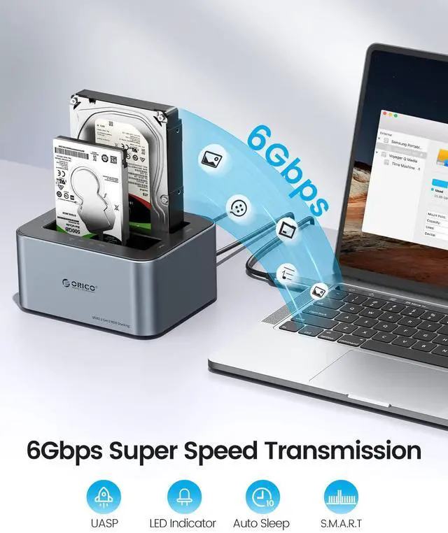 Alt view image 2 of 7 - Hard Drive Docking Station with Offline Clone, Aluminum Alloy Dual Bay USB C to SATA Hard Drive Dock Holder for 2.5 or 3.5 Inch HDD 36TB UASP Support,Gray (6626C3-C)