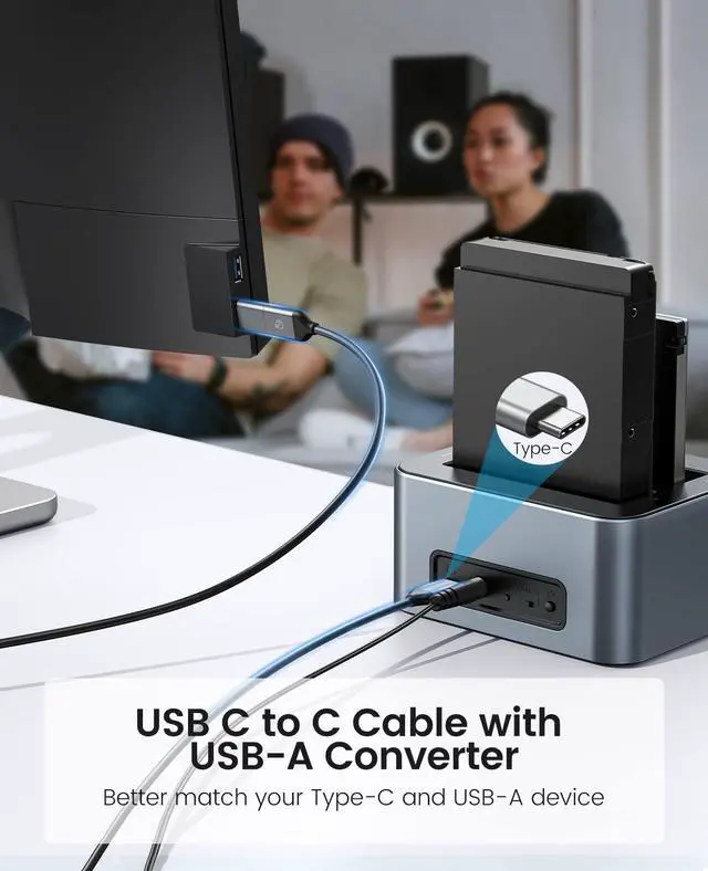 Alt view image 3 of 7 - Hard Drive Docking Station with Offline Clone, Aluminum Alloy Dual Bay USB C to SATA Hard Drive Dock Holder for 2.5 or 3.5 Inch HDD 36TB UASP Support,Gray (6626C3-C)