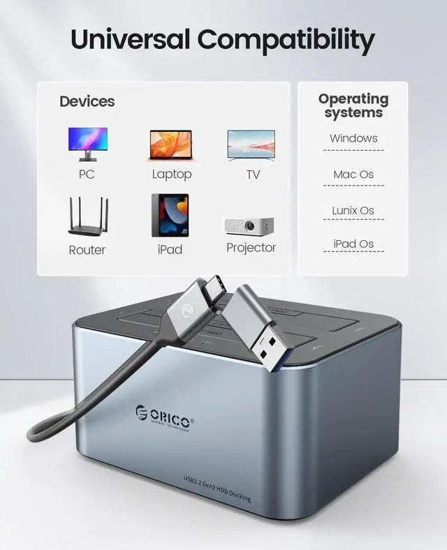 Alt view image 6 of 7 - Hard Drive Docking Station with Offline Clone, Aluminum Alloy Dual Bay USB C to SATA Hard Drive Dock Holder for 2.5 or 3.5 Inch HDD 36TB UASP Support,Gray (6626C3-C)
