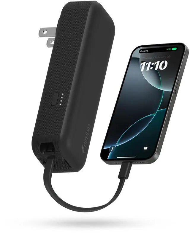 Main image of Wally Pro 20, 2-in-1 Portable Wall Charger + 5,000mAh Power Bank with Foldable Plug, Built-in USB-C Cable, 20W Fast Charging Battery Pack for iPhone, Samsung Galaxy, iPad & USB-C Devices