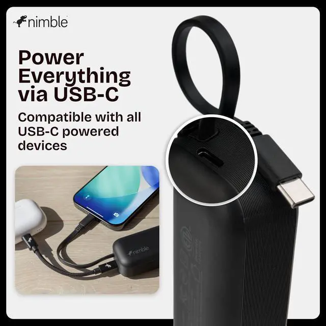 Alt view image 7 of 7 - Wally Pro 20, 2-in-1 Portable Wall Charger + 5,000mAh Power Bank with Foldable Plug, Built-in USB-C Cable, 20W Fast Charging Battery Pack for iPhone, Samsung Galaxy, iPad & USB-C Devices