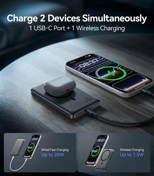 Alt view image 7 of 7 - Portable Charger for iPhone, Ultra-Slim 10,000mAh Magnetic Power Bank, Fast Charging with USB C Cable, Magsafe Wireless Battery Pack for iPhone 17/16/15/14/13/12 Series Travel Essentials