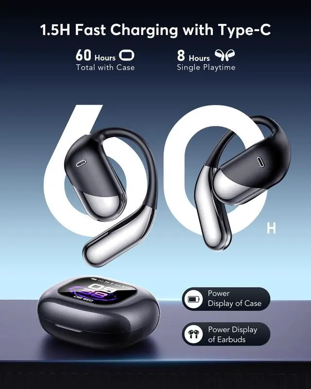 Alt view image 3 of 7 - AI Real-Time Translation Earbuds, 198 Languages Two-Way Translator Headphones, Bluetooth 6.1 OWS Open Ear Earphones with LCD Touch Screen, Portable Translator Device for Travel, Meetings & Learning