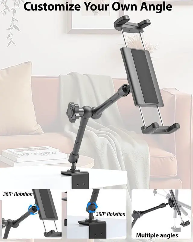 Alt view image 2 of 7 - Tablet Stand for Desktop, 360° Rotating iPad Holder - Multi-Angle Aluminum Adjustable & Foldable Desk Mount, Compatible with 4-15.6'' iPad Pro/Air/Mini, iPhones, Galaxy Z, E-Book