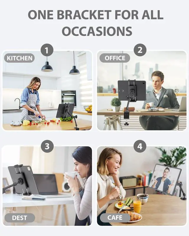 Alt view image 3 of 7 - Tablet Stand for Desktop, 360° Rotating iPad Holder - Multi-Angle Aluminum Adjustable & Foldable Desk Mount, Compatible with 4-15.6'' iPad Pro/Air/Mini, iPhones, Galaxy Z, E-Book