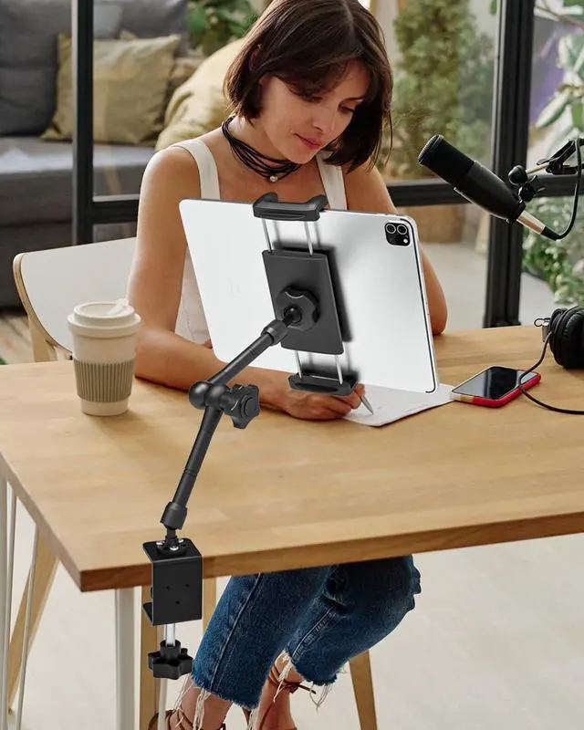 Alt view image 6 of 7 - Tablet Stand for Desktop, 360° Rotating iPad Holder - Multi-Angle Aluminum Adjustable & Foldable Desk Mount, Compatible with 4-15.6'' iPad Pro/Air/Mini, iPhones, Galaxy Z, E-Book