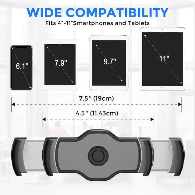 Alt view image 2 of 7 - Tablet Stand Holder, Stylish Aluminum iPad Stands, Foldable 360° Swivel Table Stand Holder fits 4-11" Tablets/Smartphones for Kitchen Bedside Office POS Showroom Reception (Black)