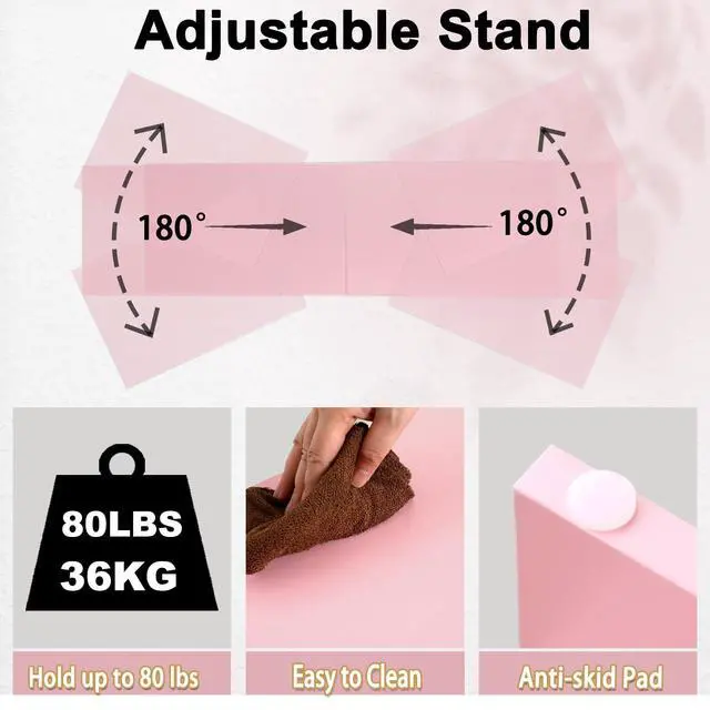 Alt view image 6 of 7 - Pink Dual Monitor Stand Riser with Drawer - Length and Angle Adjustable Double Corner Desk Shelf Organizer 37 inch for 2 Laptop/PC/Screen/TV