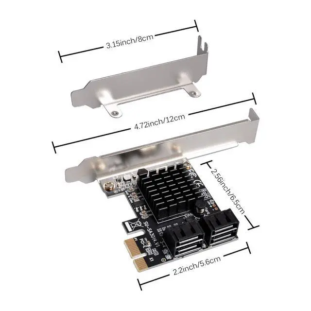 Alt view image 2 of 6 - 4 Port Card with 4 Cables - SATA 3.0 6 Gbps PCIe Controller - Low Profile Bracket Support - 4 Devices