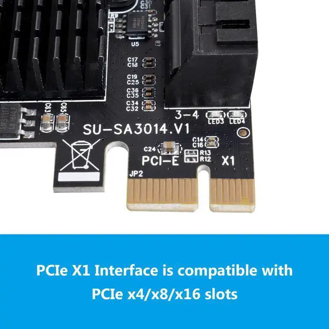 Alt view image 4 of 6 - 4 Port Card with 4 Cables - SATA 3.0 6 Gbps PCIe Controller - Low Profile Bracket Support - 4 Devices