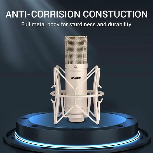 Alt view image 3 of 7 - Condenser Microphone XLR, Large Diaphgram Professional Recording Cardioid Microphone Kit with Shock Mount, for Studio, Live Streaming, Podcas (Silver)