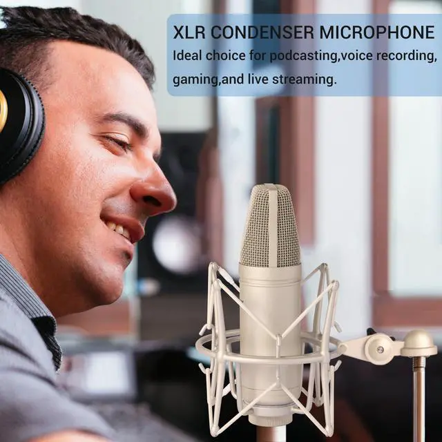Alt view image 2 of 7 - Condenser Microphone XLR, Large Diaphgram Professional Recording Cardioid Microphone Kit with Shock Mount, for Studio, Live Streaming, Podcas (Silver)
