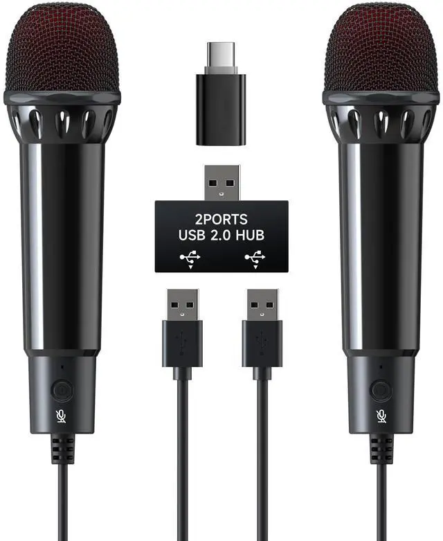 Main image of 2Pcs 10Ft Wired USB Microphone for Switch 2&1 Gaming/PS5/PS4/XBOXONE/PC Gaming, Plug and Play, One Button Mute, Dual Karaoke, Directional Pick Up, 179g Golden Weight