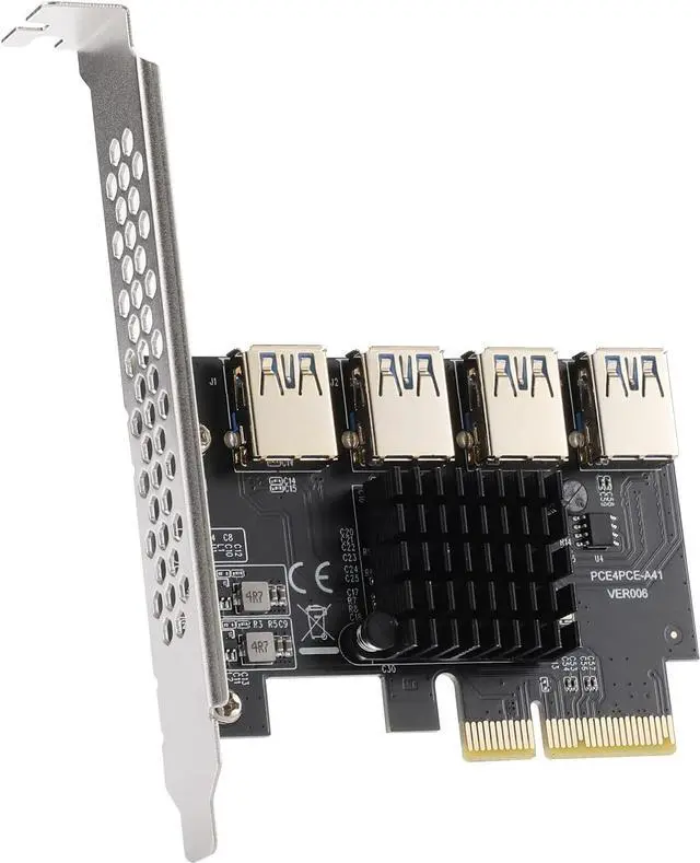 Main image of PCI Express Multiplier Riser Card,PCI-E 4X to External 4 PCI-E USB 3.0 Converter Adapter Card 4 Ports for Bitcoin ETH Mining Miner Device(One Side Interface)