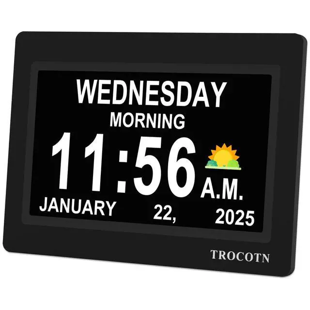 Main image of Dementia Clocks, Large Display Calendar Alarm Clock with Auto DST for Seniors, 5 Display Modes Large Font Digital Clock with Custom Alarms Day Date Clocks. (7 Inch Black)