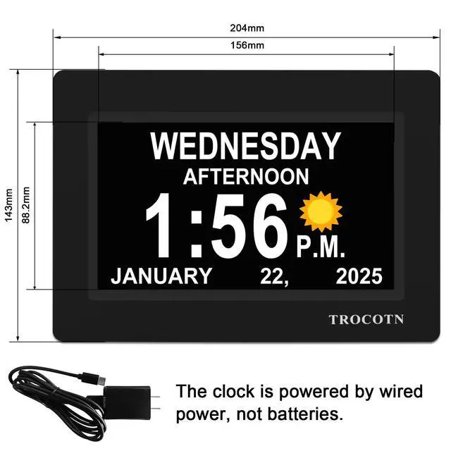 Alt view image 2 of 7 - Dementia Clocks, Large Display Calendar Alarm Clock with Auto DST for Seniors, 5 Display Modes Large Font Digital Clock with Custom Alarms Day Date Clocks. (7 Inch Black)