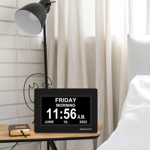Alt view image 7 of 7 - Dementia Clocks, Large Display Calendar Alarm Clock with Auto DST for Seniors, 5 Display Modes Large Font Digital Clock with Custom Alarms Day Date Clocks. (7 Inch Black)