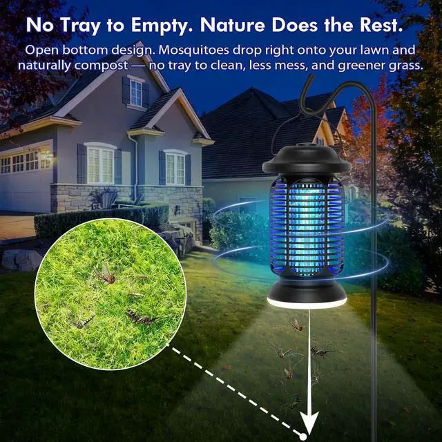 Alt view image 2 of 7 - Bug Zapper Outdoor & Indoor, Upgraded 18W Exclusive Blue-Violet Light with 2W LED Lamp, 100% Increase in Mosquito Control Effect, Coverage of 1/2-1 Acre, Fly Zapper for Patio, Backyard, Home