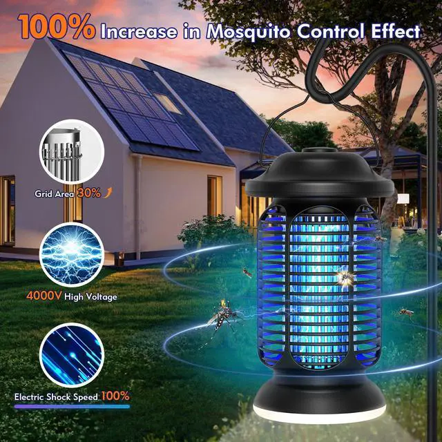 Alt view image 4 of 7 - Bug Zapper Outdoor & Indoor, Upgraded 18W Exclusive Blue-Violet Light with 2W LED Lamp, 100% Increase in Mosquito Control Effect, Coverage of 1/2-1 Acre, Fly Zapper for Patio, Backyard, Home