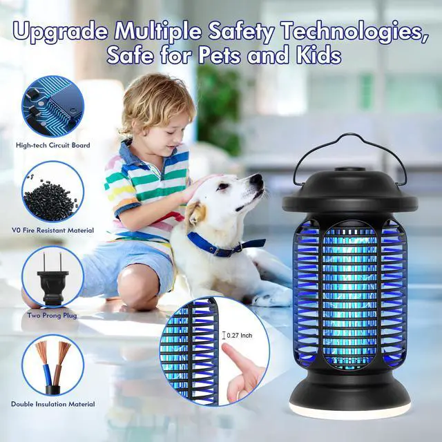 Alt view image 5 of 7 - Bug Zapper Outdoor & Indoor, Upgraded 18W Exclusive Blue-Violet Light with 2W LED Lamp, 100% Increase in Mosquito Control Effect, Coverage of 1/2-1 Acre, Fly Zapper for Patio, Backyard, Home