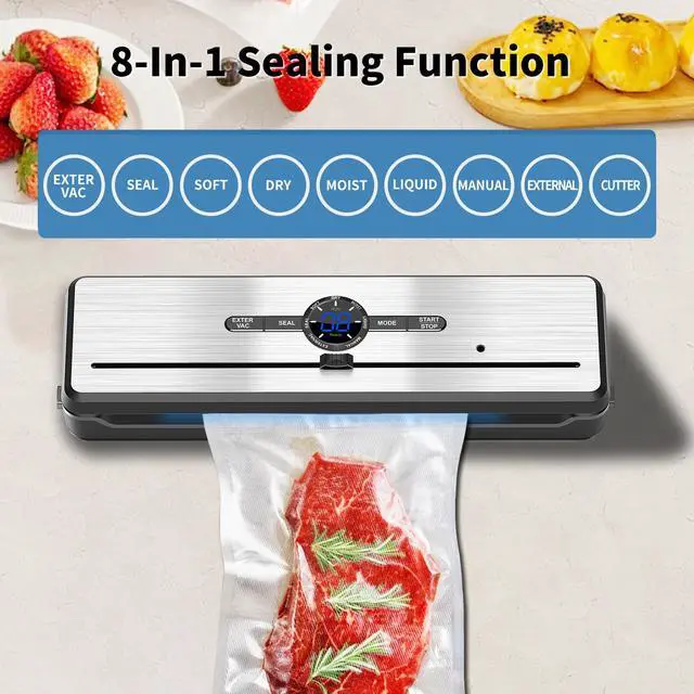 Alt view image 2 of 6 - Vacuum Sealer, 70KPA Powerful Pro Food Saver Vacuum Sealer Machine, Full Automatic with Double Heat Seal, Liquid, Wet, Dry Modes with External Vacuum System, Built in Cutter & 15 Vacuum Bags