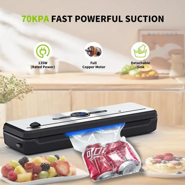 Alt view image 4 of 6 - Vacuum Sealer, 70KPA Powerful Pro Food Saver Vacuum Sealer Machine, Full Automatic with Double Heat Seal, Liquid, Wet, Dry Modes with External Vacuum System, Built in Cutter & 15 Vacuum Bags