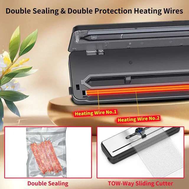 Alt view image 5 of 6 - Vacuum Sealer, 70KPA Powerful Pro Food Saver Vacuum Sealer Machine, Full Automatic with Double Heat Seal, Liquid, Wet, Dry Modes with External Vacuum System, Built in Cutter & 15 Vacuum Bags