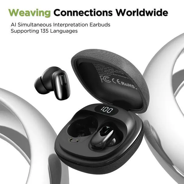Alt view image 2 of 7 - NE75 AI Translation Earbuds Real Time,Two Way Language Translator Device,3-in-1 Bluetooth 6.0 Translating Headphones Audifonos Traductores Inglés Español for Travel/Business/Meeting