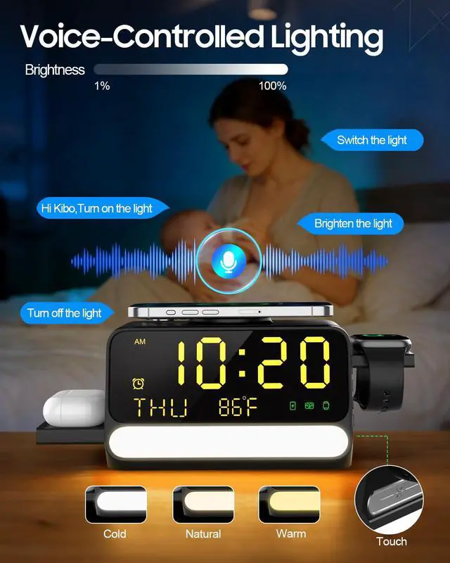 Alt view image 3 of 7 - Upgraded 7-in-1 Wireless Charging Station for Apple&Samsung,Magnetic Charger with Voice-Controlled Night Light,for iPhone 17/16/15/14 Pro Max,Samsung Galaxy,Google Device,Apple&Samsung Watch,AirPods