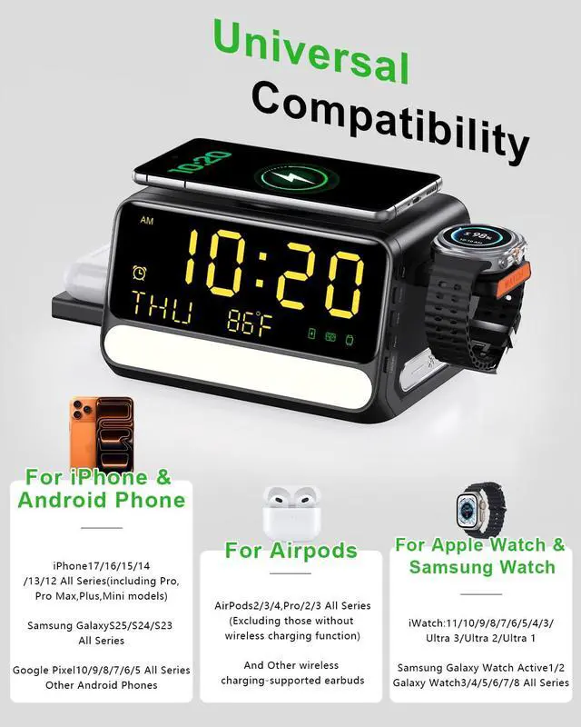 Alt view image 6 of 7 - Upgraded 7-in-1 Wireless Charging Station for Apple&Samsung,Magnetic Charger with Voice-Controlled Night Light,for iPhone 17/16/15/14 Pro Max,Samsung Galaxy,Google Device,Apple&Samsung Watch,AirPods