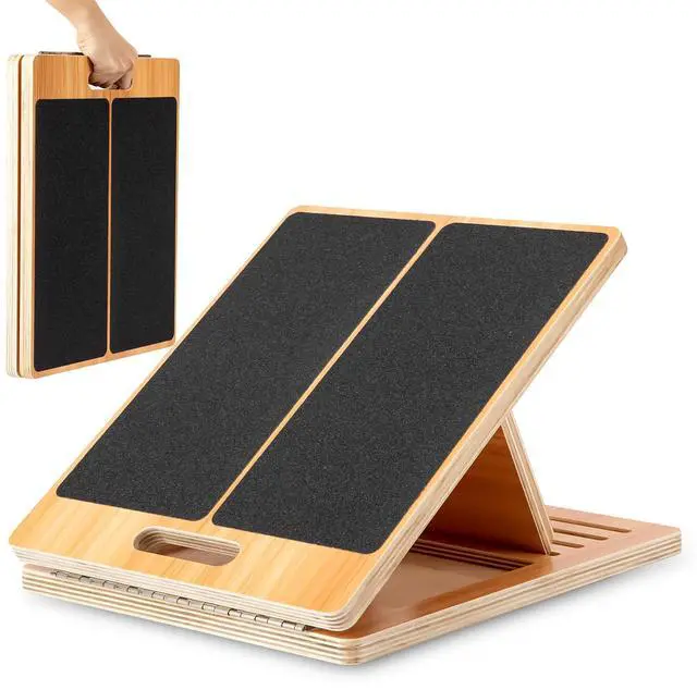 Main image of 13 Wide Portable Wooden Slant Board, 5-Level Incline (15°-35°), Lower Grip Handle, Beginner & Rehab Friendly, Non-Slip Surface for Calf Stretching, Squats, Physical Therapy